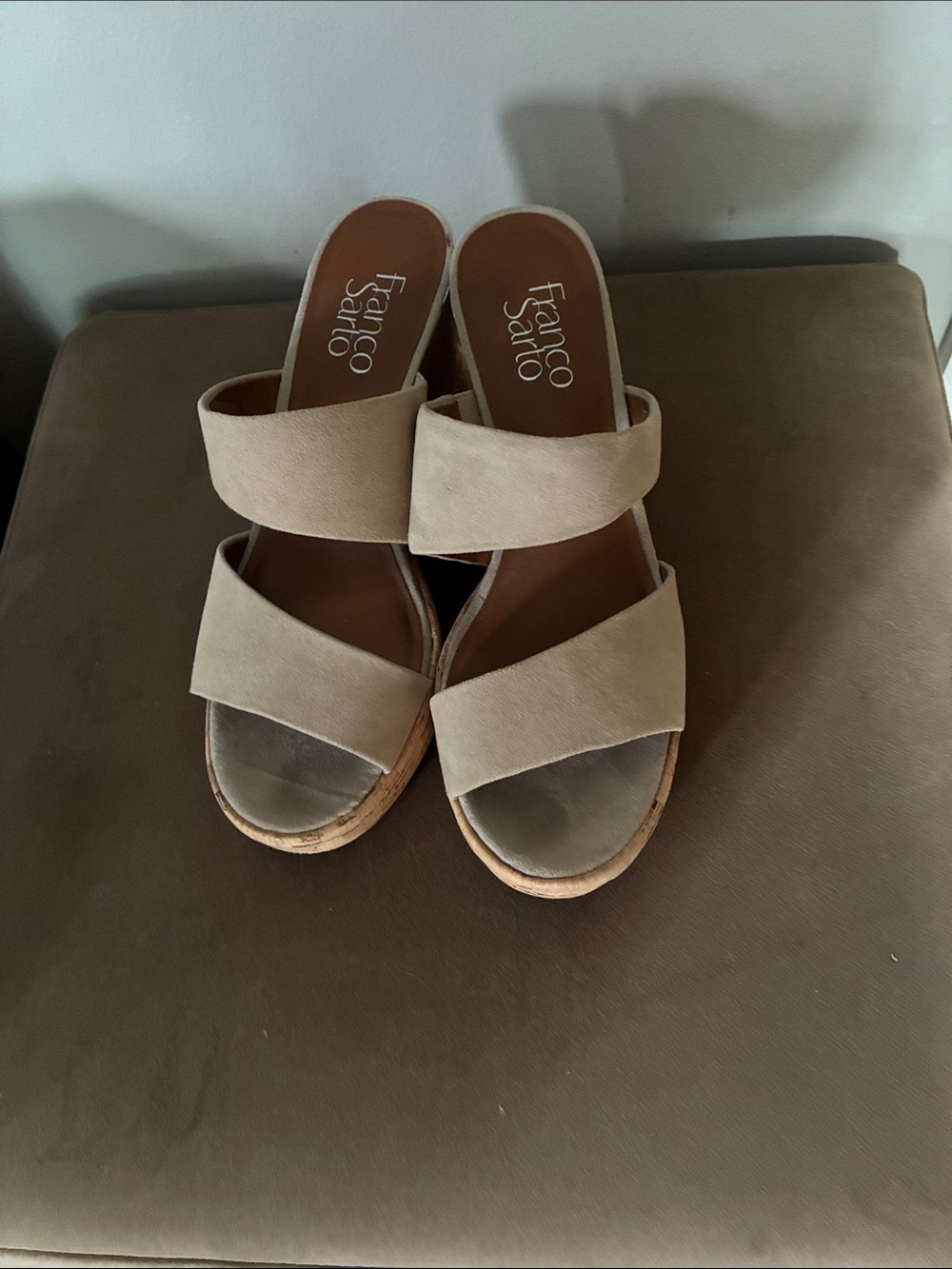 Franco Sarto Taupe Double-Strap Wedge Sandals